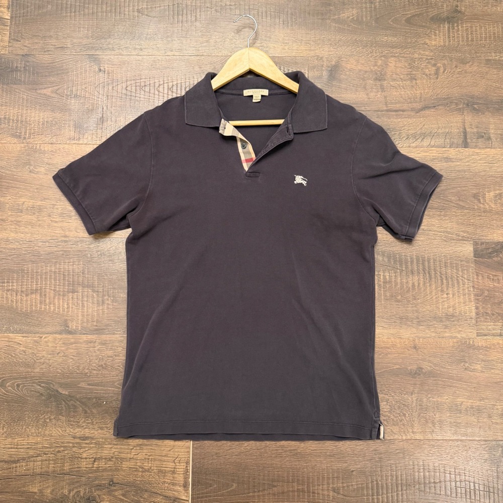 Burberry Brit Mens Gray Cotton Pique Polo Shirt Short Sleeve Size M Logo